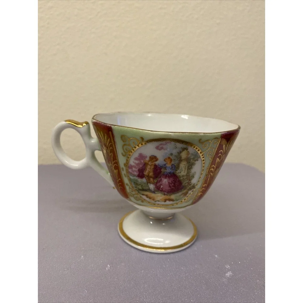 Royal Sealy China Japan Cup and Saucer - Courting Couple Mint Green /Iridescence